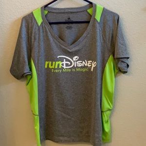 Run Disney Athletic Shirt in Gray and Neon Green Technical Activewear Top